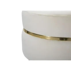 Sgabello Basso in Velluto Crema Finiture Oro Pouf Salotto Camera