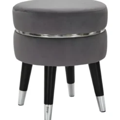 Sgabello Basso in Velluto Grigio Finiture Argento Pouf Salotto Camera