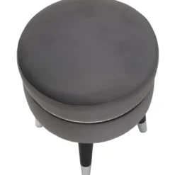 Sgabello Basso in Velluto Grigio Finiture Argento Pouf Salotto Camera