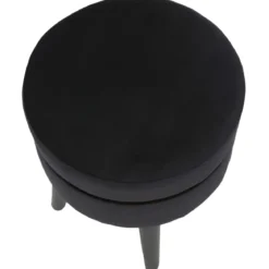 Sgabello Basso in Velluto Nero con Finiture Oro Pouf Salotto Camera