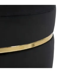 Sgabello Basso in Velluto Nero con Finiture Oro Pouf Salotto Camera