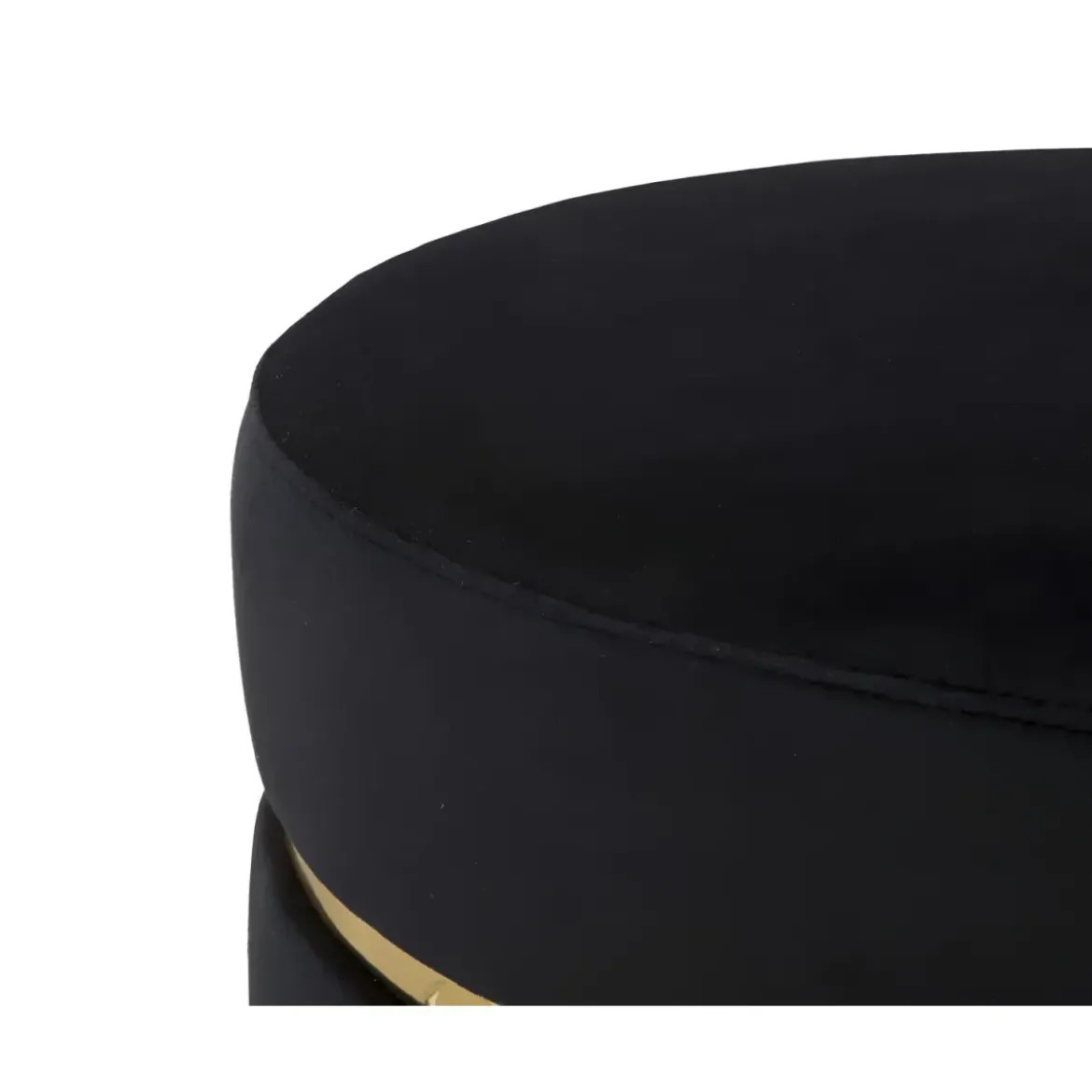 Sgabello Basso in Velluto Nero con Finiture Oro Pouf Salotto Camera