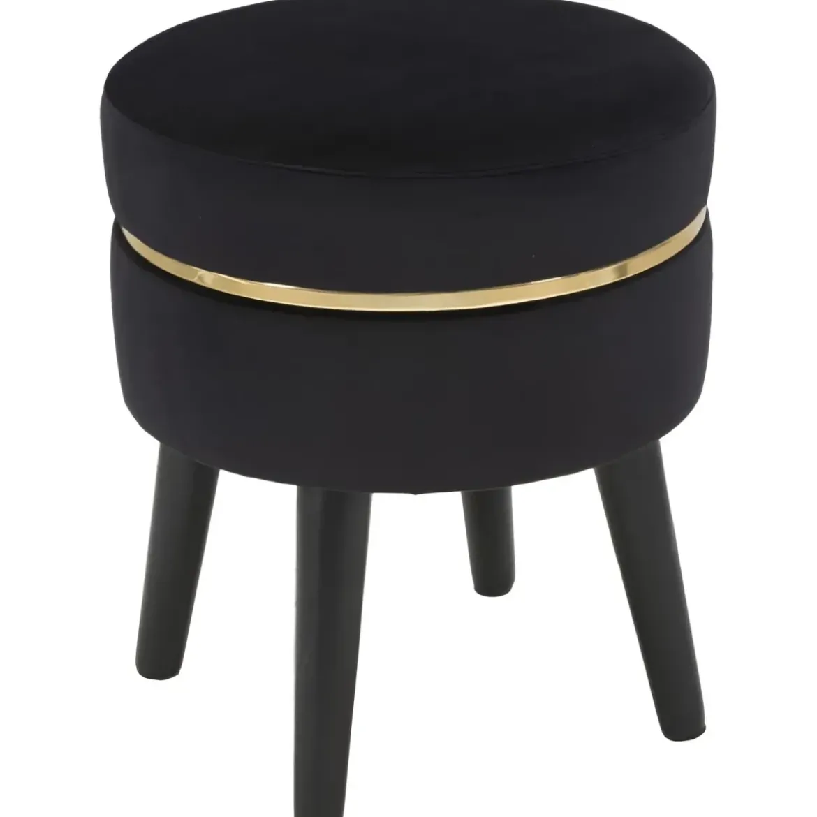 Sgabello Basso in Velluto Nero con Finiture Oro Pouf Salotto Camera
