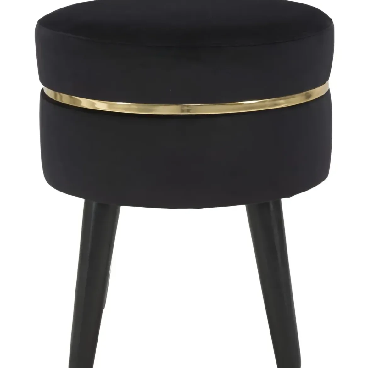 Sgabello Basso in Velluto Nero con Finiture Oro Pouf Salotto Camera