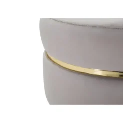 Sgabello Basso Velluto Grigio Chiaro Finiture Oro Pouf Salotto Camera