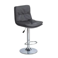 Sgabello con Seduta in Ecopelle Grigio Gamba in Metallo Inox Regolabile