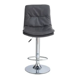 Sgabello con Seduta in Ecopelle Grigio Gamba in Metallo Inox Regolabile