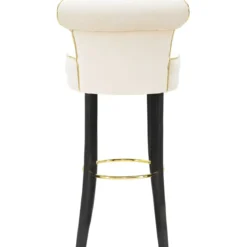 Sgabello da Bar Imbottito in Velluto Crema Oro Schienale Poggiapiedi