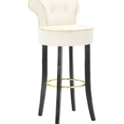 Sgabello da Bar Imbottito in Velluto Crema Oro Schienale Poggiapiedi