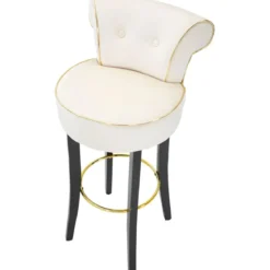 Sgabello da Bar Imbottito in Velluto Crema Oro Schienale Poggiapiedi
