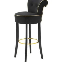 Sgabello da Bar Imbottito in Velluto Nero Oro Schienale Poggiapiedi