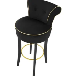 Sgabello da Bar Imbottito in Velluto Nero Oro Schienale Poggiapiedi