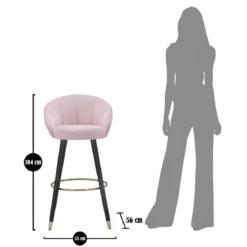 Sgabello da Bar Seduta in Velluto Rosa con Gambe in Legno Nero Oro