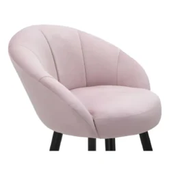 Sgabello da Bar Seduta in Velluto Rosa con Gambe in Legno Nero Oro