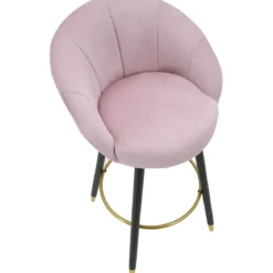 Sgabello da Bar Seduta in Velluto Rosa con Gambe in Legno Nero Oro