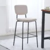 Sgabello Imbottito in Tessuto a Coste Beige Struttura in Metallo Nero