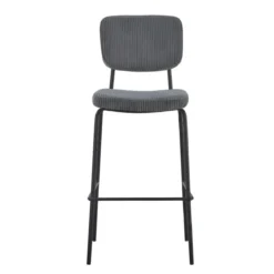 Sgabello Imbottito in Tessuto Grigio Scuro Struttura in Metallo Nero