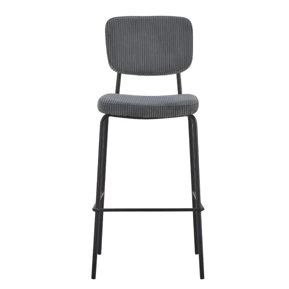 Sgabello Imbottito in Tessuto Grigio Scuro Struttura in Metallo Nero