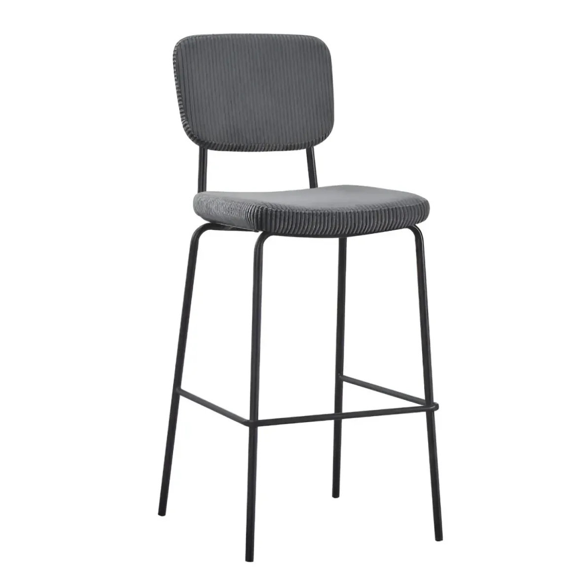 Sgabello Imbottito in Tessuto Grigio Scuro Struttura in Metallo Nero