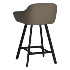 Sgabello Imbottito in Tessuto Tortora con Gambe in Metallo Nero