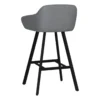 Sgabello Imbottito in Tessuto Grigio Cenere con Gambe in Metallo Nero