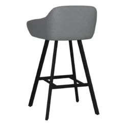 Sgabello Imbottito in Tessuto Grigio Cenere con Gambe in Metallo Nero