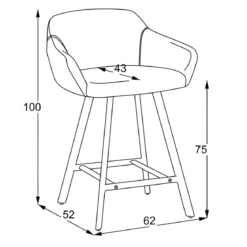 Sgabello Imbottito in Tessuto Grigio Cenere con Gambe in Metallo Nero