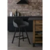 Sgabello Imbottito in Tessuto Grigio Scuro con Gambe in Metallo Nero