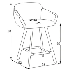 Sgabello Imbottito in Tessuto Grigio Scuro con Gambe in Metallo Nero