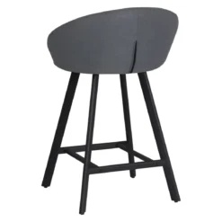 Sgabello Imbottito in Tessuto Grigio con Gambe in Metallo Nero