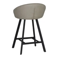 Sgabello Imbottito in Tessuto Tortora con Gambe Nere in Metallo