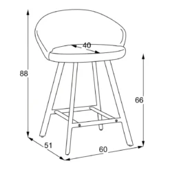 Sgabello Imbottito in Tessuto Tortora con Gambe Nere in Metallo