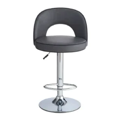 Sgabello in Ecopelle Grigio con Gamba in Metallo Inox Regolabile
