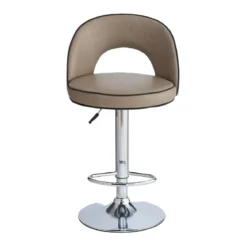 Sgabello in Ecopelle Tortora con Gamba in Metallo Inox Regolabile