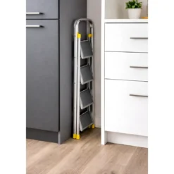 Sgabello Scaletta Pieghevole Alluminio 4 Gradini Antiscivolo Nero 150 kg