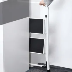 Sgabello Scaletta Pieghevole Acciaio 2 Gradini 47 cm Antiscivolo Nero