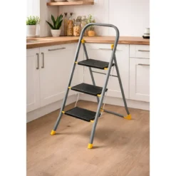 Sgabello Scaletta Pieghevole Alluminio 3 Gradini Antiscivolo Nero 150 kg