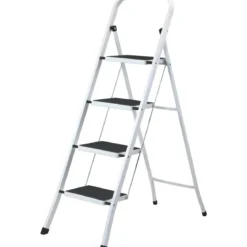 Sgabello Scaletta Pieghevole Acciaio 4 Gradini Antiscivolo Nero 150 kg