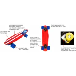 Skateboard 57x15 Bandiera USA ABS Termoplastico con Cuscinetti ABEC7