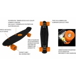 Skateboard 57x15 Nero con Cuscinetti ABEC7 in Polipropilene