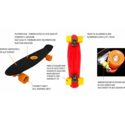Skateboard 57x15 Rosso con Cuscinetti ABEC7 in Polipropilene
