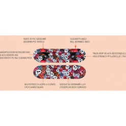 Skateboard 60x15 Scheletri Multistrato Acero 9 Strati Ruote Rosse PVC