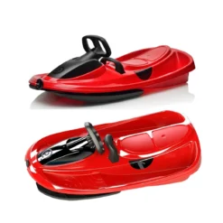 Slitta Bob Biposto Stratos Rosso con Volante Freno Slittino da Neve Max 120 kg