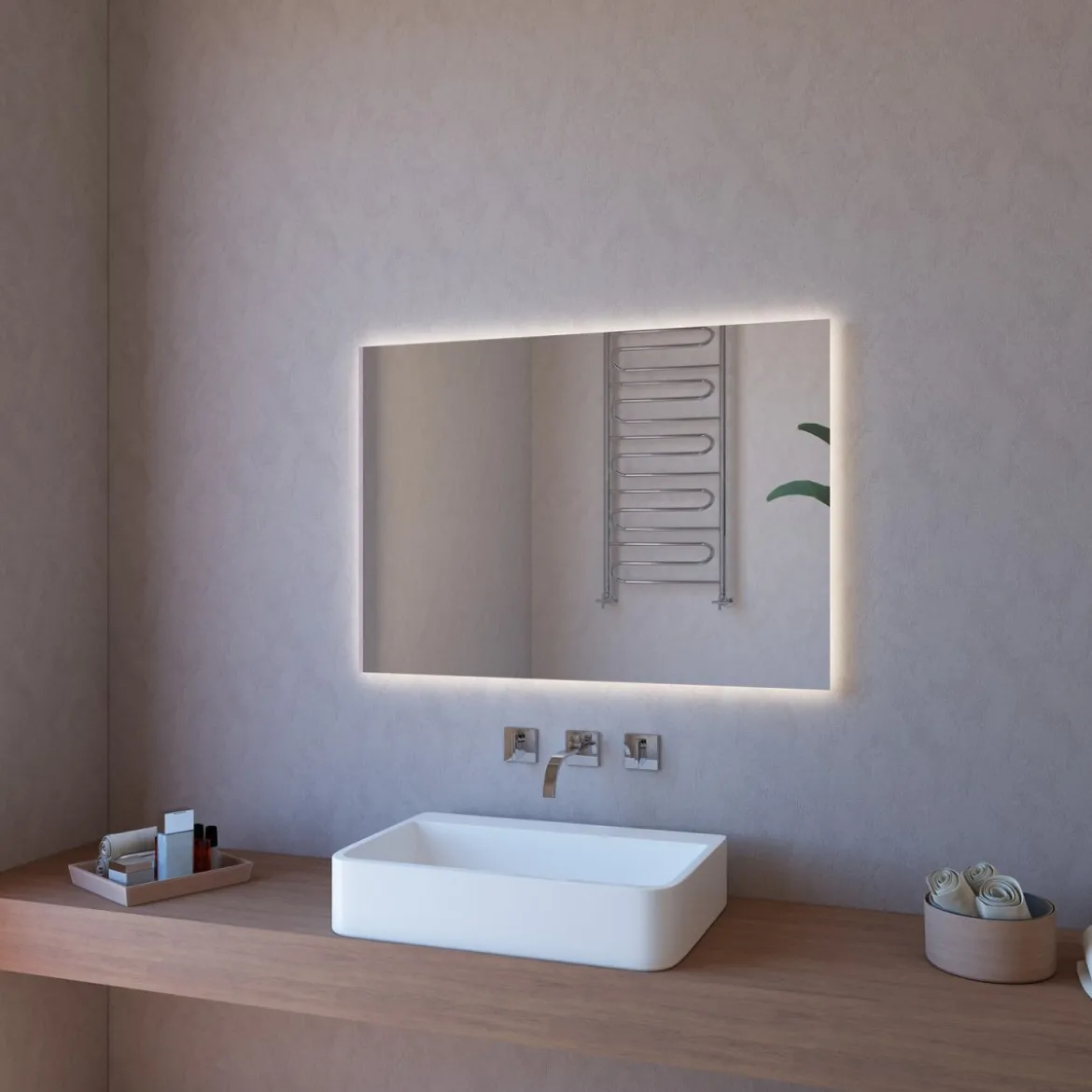 Specchio Moderno Rettangolare da Bagno 110x80 con Illuminazione a Led