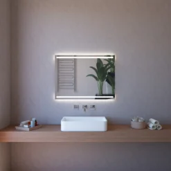 Specchio Rettangolare Moderno 100x70 da Bagno con Fasce Illuminate a Led