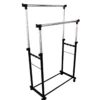 Stand Appendiabiti Doppio in Metallo Verniciato Nero 85x44x90/160 cm