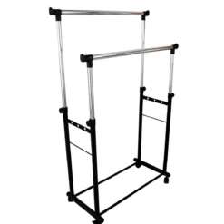 Stand Appendiabiti Doppio in Metallo Verniciato Nero 85x44x90/160 cm