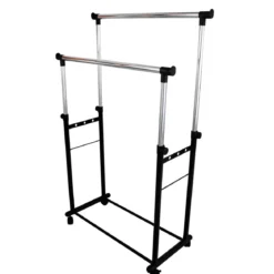 Stand Appendiabiti Doppio in Metallo Verniciato Nero 85x44x90/160 cm