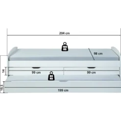 Struttura 2 Letti singoli 90x200 cm Bianco con Cassetti