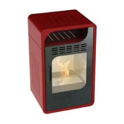 Stufa a Bioetanolo Ventilata Rossa Camino 3 kw 28m2 Combustibile 1.5lt con Vetro